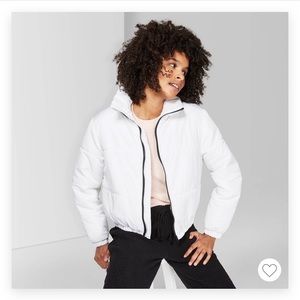 White cropped puffer jacket